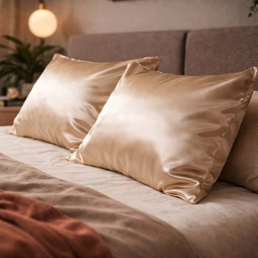 Set Of 2 (Two) Premium Anti-Frizz Satin Pillowcases - Nude - View 1