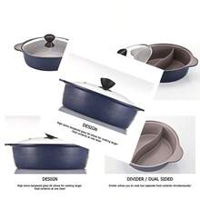 IH Shabu Shabu Divider Hot Pot Induction Cooktop Ceramic Coating Double Sauce Pot 11 Inch-B031 - Azul oscuro - Ver 4