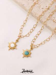 1pc Fashion Stainless Steel Necklace For Women Gold Plated Natural Stone Sun Charm Heart Chain Necklaces Party Best Friend Gifts - necklace - View 4