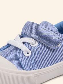 1 Pair Baby Boys' Blue Canvas Sneakers, Strap, Lace-Up, Round Toe, Soft Sole Flat, Comfortable Breathable, Multifunctional Casual Baby Shoes, Suitable For Daily Outdoor Activities, Hiking, Walking And School Outfit, All Season - Blue - View 7