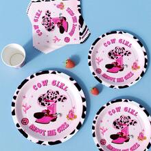 Sweet & Cool Western Cowgirl Disposable Plate, Napkin, Cup Set, Plates, Napkins And Cups Party Supplies, Serves 8 Guests, Disposable Paper Plates Party Tableware Suitable For Birthday, Wedding, Theme Party, Family Picnic - Multicolor - View 4