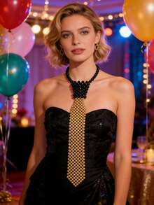 1入時尚多色修飾假珍珠編織項鍊,適用於正式場合 - 白色 - 查看 5