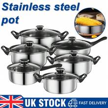 12Pcs Stainless Steel Saucepan Essential Cookware Set With Glass Lids & Sturdy Handles Pot,Kitchen Cook Home Chef Cooking Sauce Pan ,Gifts - Silver - View 2