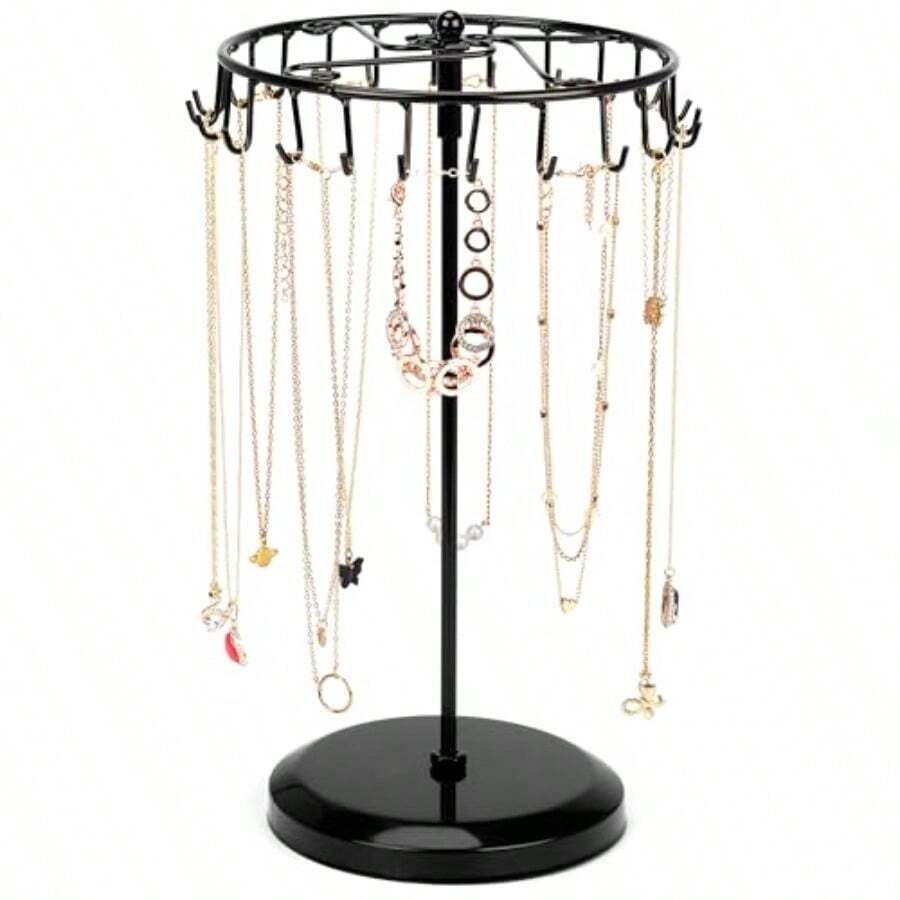 Black Rotating Jewellery Stand - Jewellery Display Stand For Necklace Storage/Earring Storage - Necklace Stand Jewellery Holder Tower Rack - Black - View 1