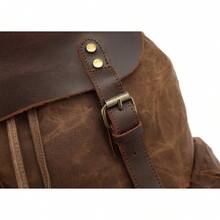 Mochila de lona encerada de piel auténtica, mochila de viaje para portátil - Verde militar - Ver 4