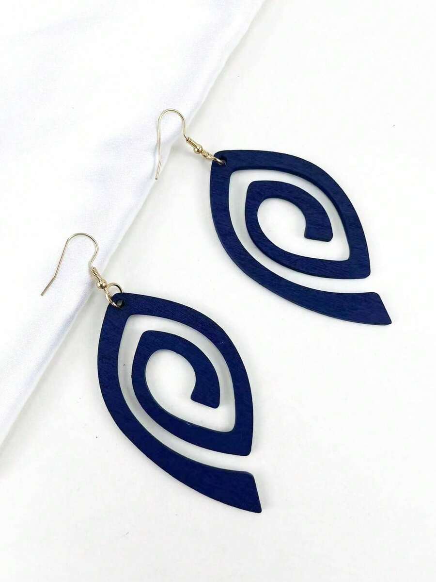 1 Pair Wooden Hollow Cut-Out Pendant Earrings, Plus Size Exaggerated Personalized Earrings