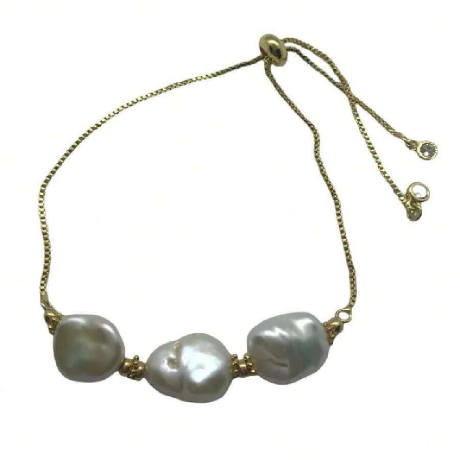Patty Munoz Pulsera mujer 3 Perlas Naturales extension Rodio. Brazalete ajustable,41145584 - Multicolor - Ver 1