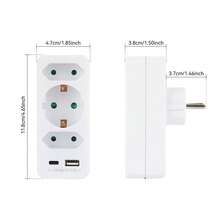 2pcs 5-In-1 EU Wall Socket Adapter With USB-C & USB-A Ports, 3 AC Outlets (1 Schuko + 2 Euro) Splitter, 16A 3500W Max, Multi Plug Extender For Home & Travel, White - EU F Type Plug(220-240V) - View 5