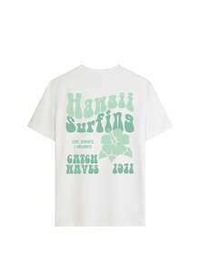 Women's American Retro "Hawaii Surfing" Print T-Shirt, Loose Drop-Shoulder Slim Fit, Casual Vacation Style Short-Sleeve Top, Ideal For Island Travel, Beach Strolls, Girlfriends' Outings, Summer Daily Commutes White - White - View 2