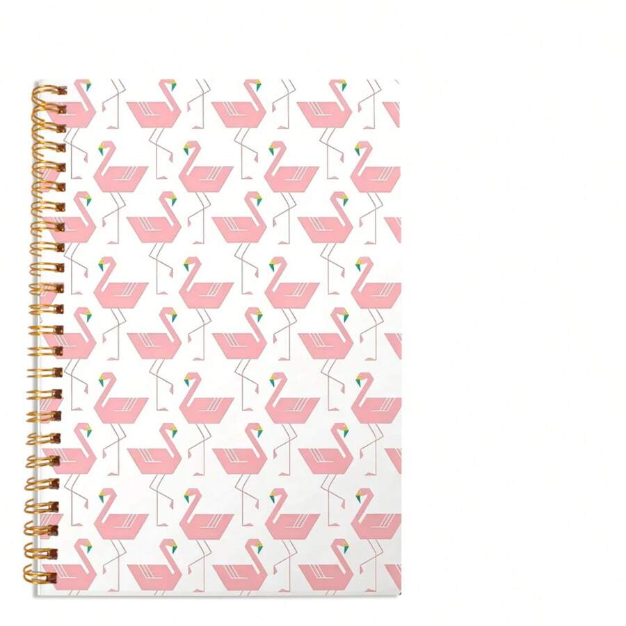 1pc Feminine Flamingos A5 Spiral Notebook Notebook, School Supplies, White/Pink - A - View 1