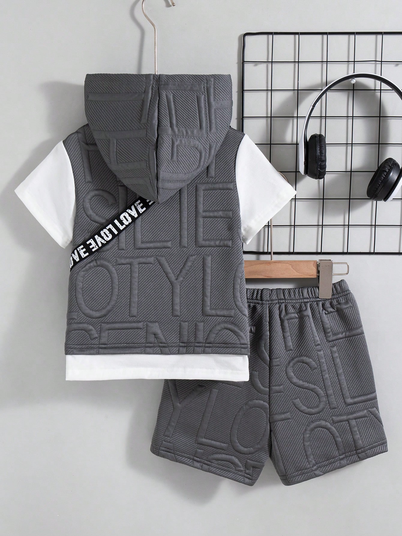 2 pièces/Set Top à manches courtes avec capuche et short avec poche, style décontracté et mode extérieure pour garçons, printemps/été, couleurs contrastées 5