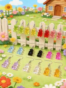 8 pares Pendientes largos con diseño de oso - Multicolor - Ver 13