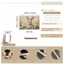 1幅帆布墙画 - 婴儿房装饰 - 复活节艺术，复古复活节兔子挂饰，复古复活节兔子设计：春日野花田野中的复活节兔子画作，复活节农舍装饰，带框婴儿房墙画，非常适合游戏室、婴儿房和儿童房装饰 - 彩色 - 查看 19