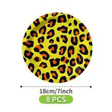 黄色豹纹一次性餐盘、餐巾纸、杯子套装，派对用品，可供8位客人使用，一次性纸盘，派对餐具，适合生日、婚礼、主题派对、家庭野餐等场合。 - 彩色 - 查看 6