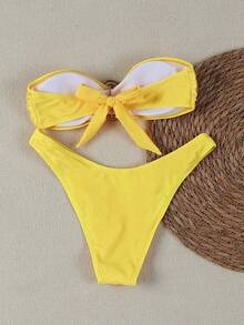 Bộ bikini không dây màu vàng trơn Polovedo chính hãng, gợi cảm, thanh lịch, thích hợp cho đi biển, dự tiệc, hẹn hò, mùa xuân/hè. - Màu vàng - Xem 2