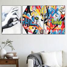 3pcs Set Modern Street Graffiti Style Colorful Abstract Wall Art Canvas Posters, High Definition Printing With Optional Frames, Suitable For Home, Office, Living Room, Bedroom, Kitchen Decor, Indoor & Outdoor Use In Spring & Winter, Printed Material, Corridor Decoration, Artwork, Ideal Gift For Friends - Multicolor - View 3