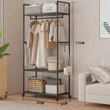 Multifunctional Clothes Rail Garment Hanging Stand Shoe Rack Home Storage Shelf - Black - View 1