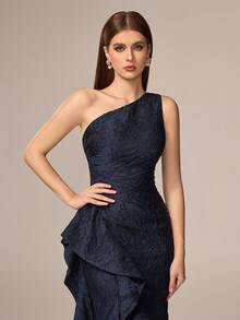 VIPGIRL Elegante y lujoso vestido sin mangas para mujer, con detalles de volantes y pliegues en el busto, hecho de tela de punto ligeramente elástica - Azul Marino - Ver 9