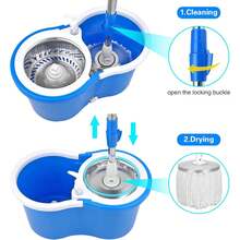 Two Sets Of 360° Spin Mop And Bucket Set Quick-Dry Technology,Mop And Bucket With Wringer Set For Home & Kitchen,Wet/Dry Floor Cleaning Kit With 4 Microfiber Mop Heads & Adjustable Handle(Blue) - A - 查看 8