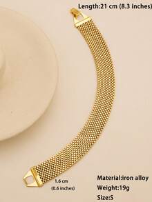 1pc Minimalist Metal Mesh Bracelet, Gold Color Chain Wristband, Suitable For Men And Women, Daily Wear And Party, Hip-Hop Accessory (Fixed Length 21cm, Not Adjustable, Not Suitable For Slim Wrists) - Yellow Gold - View 6