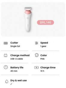 Philips BRL146/80 Women's Wet & Dry Hair Removal Shaver|Full-Body Showerproof Design|Floating 3D Skin-Following Head For Smooth, Gentle Shaving|S-Shaped Ergonomic Handle|Home & Travel Beauty Device Electric Hair Remover - 彩色 - 查看 5