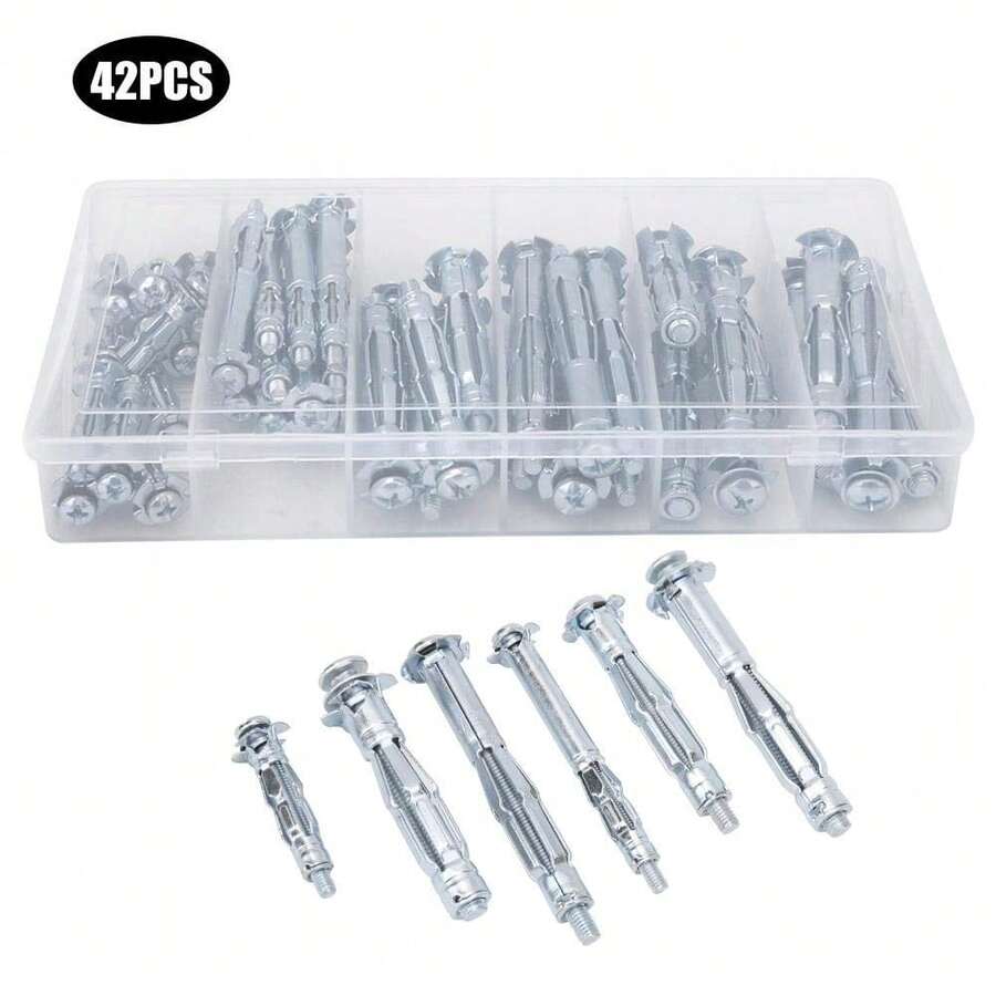 Ancla de tornillo perno cuña Perno ancla Tornillo expansión 42PCS M4~M6 Tornillo de Expansión Kit de Combinación de Anclaje de Cuña para Placa de Yeso Accesorio de Herramienta Manual - A - Ver 1