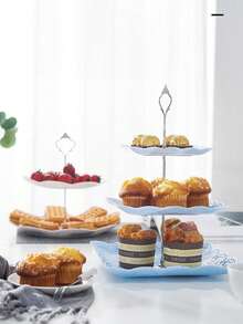 [Cake Stand Cupcake] Cake Stand, Cupcake Stand 3 Double-Layer, 3 Three-Layer, 4 Appetizer Trays Suitable For Birthdays, Weddings And Other Parties - White - View 2