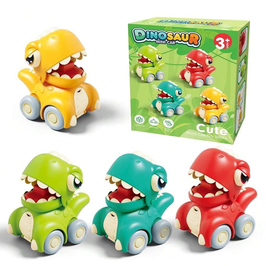 4PCS Mini Dino Vehicles Push Go Car Toy Set Educational Toy - Multicolor - View 1