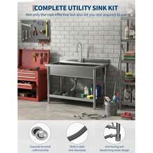 Fregadero de acero inoxidable, 90 cm de ancho x 60 cm de profundidad x 80 cm de alto, de una sola cubeta, independiente, con salidas de agua fría y caliente, para uso en interiores y exteriores, ideal para cocina y lavandería. - Azul y blanco - Ver 1