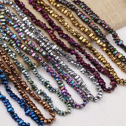 80pcs Colorful Hematite Beads With Hole, DIY Jewelry Making Materials, Handmade Beading, Magnetite, Necklace Loose Beads, Asymmetrical Shaped Beads With Hole, Matte Finish Beads