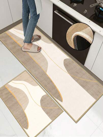 3.5mm Thick Soft Rubber Linen Kitchen Mat, Modern Simple Style Absorbent Kitchen Rug With Edging To Prevent Peeling, Water-Absorbing And Easy To Clean, Linen Surface With Sponge Middle Layer And Rubber Bottom, Suitable For Kitchen, Bathroom, Laundry Room, Hallway, Living Room And Other Occasions