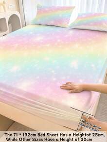 2/3件套彩虹星系床笠套装，粉彩星空床单，柔软超细纤维床品，深口袋设计（单人/双人尺寸），适合儿童、青少年、成人、男孩和女孩，卧室适用 - 彩色 - 查看 1
