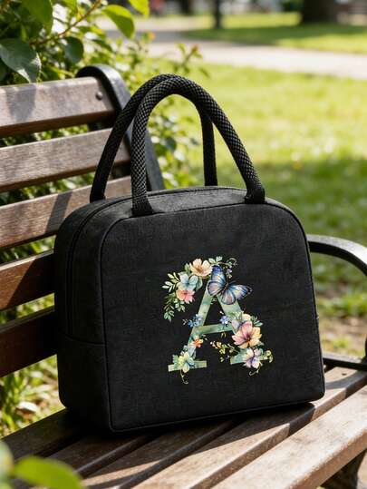 حقيبة غداء معزولة بنمط الفراشات والزهور، حقيبة تخزين غداء كبيرة السعة للطلاب، حقيبة سفر وحفلات نزهة محمولة، حقيبة متعددة الوظائف. منظم أدوات المائدة باللون الأسود. مناسبة للمكتب والخارج والعطلات والسفر والمدرسة. هدية مناسبة لعيد الحب وشهر رمضان وعيد الميلاد. للعائلة والأصدقاء والأحباء