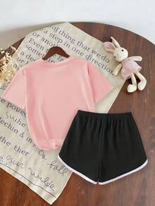 2pcs/Set Teenage Girls Casual Creative Cute Capybara Print T-Shirt + Shorts Summer Vacation Outfit - Multicolor - View 4