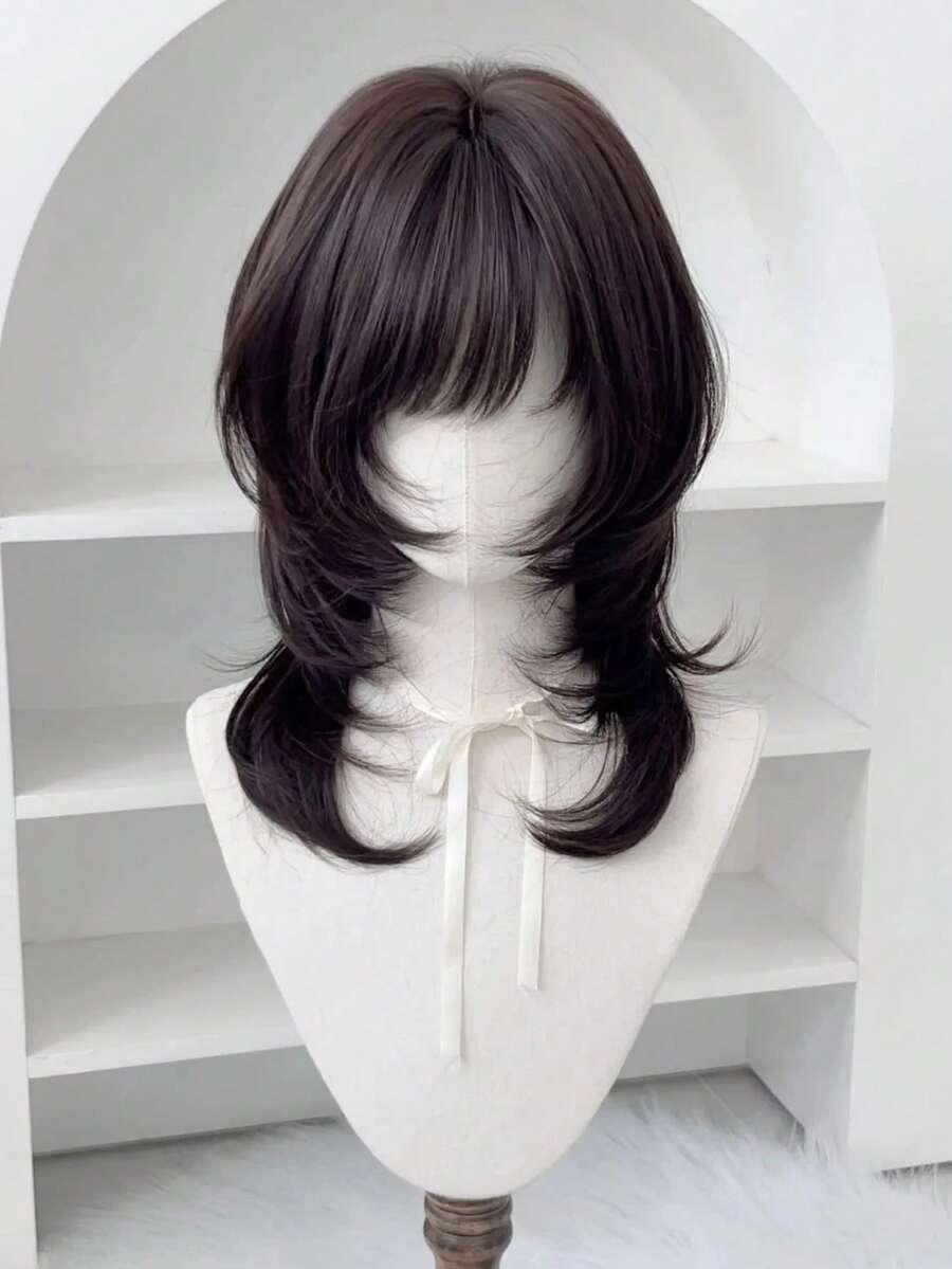 中长直发层次感假发，银灰白紫棕黑渐变色合成假发，自然层次感假发，女士彩色角色扮演派对假发，公主刘海，白色假发，高温丝合成长直发洛丽塔酒红色带刘海假发，可爱角色扮演派对万圣节原宿风假发