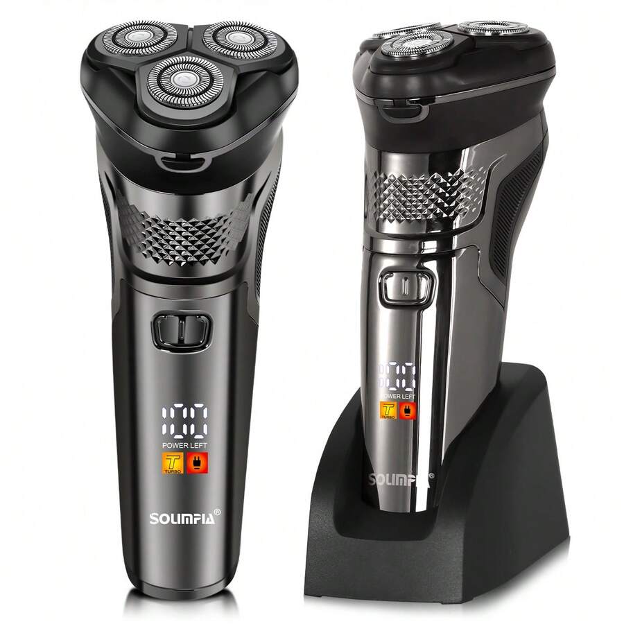 SOLIMPIA IPX7 Waterproof Three-Blade Floating Veneer Net Men's Electric Shaver - Silver - View 1