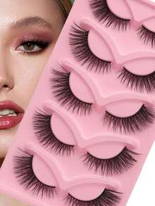 European And American Style 5 Pairs Of Fox Series Slanted Flying False Eyelashes Natural Style One-Piece Black Stem Cat-Eye False Eyelashes - Black - View 2