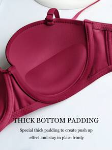 Women's Elegant Silky Strapless Padded Bra, Solid Color, Removable Straps, Suitable For Formal Occasions - Red - View 7