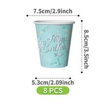 绿色背景银色气球生日快乐一次性餐盘、餐巾纸、杯子套装，派对用品，可供8位客人使用，一次性纸盘，派对餐具，适用于生日、婚礼、主题派对、家庭野餐 - 彩色 - 查看 6