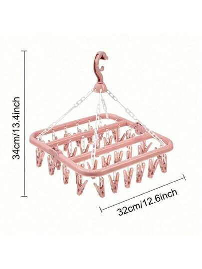 32-Clip Plastic Clothes Drying Rack - Space-Saving Folding Hanger For Socks, Underwear And Small Clothes - Suitable For Bedroom, Bathroom, Wardrobe And Dorm Storage - Laundry Room Accessories, Clothes Drying Rack, Drying Racks