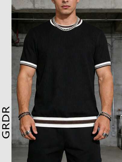 GRDR Men's Summer Round Neck Short Sleeve Knit Sweater, Suitable For Summer Outings, Essential For Fashionable Styling