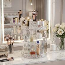 3-Tier Clear Cosmetic Organizer - Large Capacity Display Stand For Makeup And Skincare, Brushes, Lipstick, Perfume, Nail Polish - Rotating Bathroom Vanity Shelf, No Power Needed, Ideal Holiday Gift - Multicolor - View 8