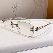 1 pieza Gafas de moda con montura metálica y lentes cuadradas pequeñas estilo coreano Y2K Grunge 2026 para mujer, gafas de protección con patillas, gafas para estilizar el rostro para uso diario, vacaciones en la playa o sesiones de fotos - Multicolor - Ver 12