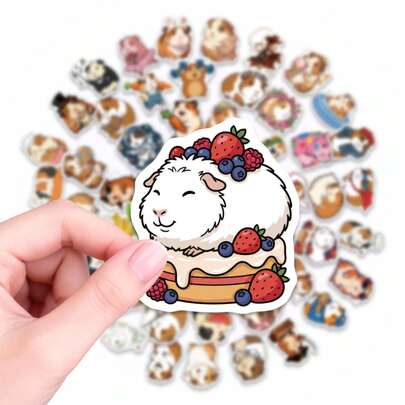 56张豚鼠卡通贴纸，可爱动物主题防水乙烯基贴纸，日常场景设计，适用于笔记本电脑、水瓶、日记本和计划本，趣味装饰，适合DIY手工和日常使用。