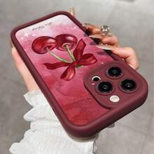 酒红色复古甜美渐变蝴蝶结樱桃TPU加厚防震手机壳，兼容 15 Pro Max、16、16 Plus、15、14、13、12、11、XS、XR、X、7、8 Plus、Pro Max、13 Pro Max、17、17 Pro Max、15 Plus，女士理想礼物 - 酒紅色 - 查看 4