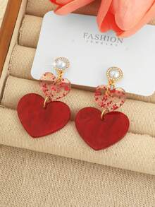 1 Pair Faux Pearl Heart Clip-On Earrings (Card Not Included) For Women - Multicolor - View 3