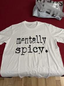 Tshirt Mentally Spicy, Mental Health Shirts, Mental Health Matters Shirt, Inspirational Shirts Women, Mental Health Awareness,Anxiety Shirt Workout Shirts Women,Round Neck Printed T-Shirt Graphic Tees Women Tops - 白色 - 查看 2
