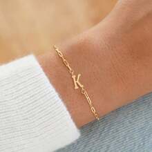1pc Fashion Simple Initial Golden Stainless Steel Paper Clip Chain Bracelets For Women - Yellow Gold - View 1