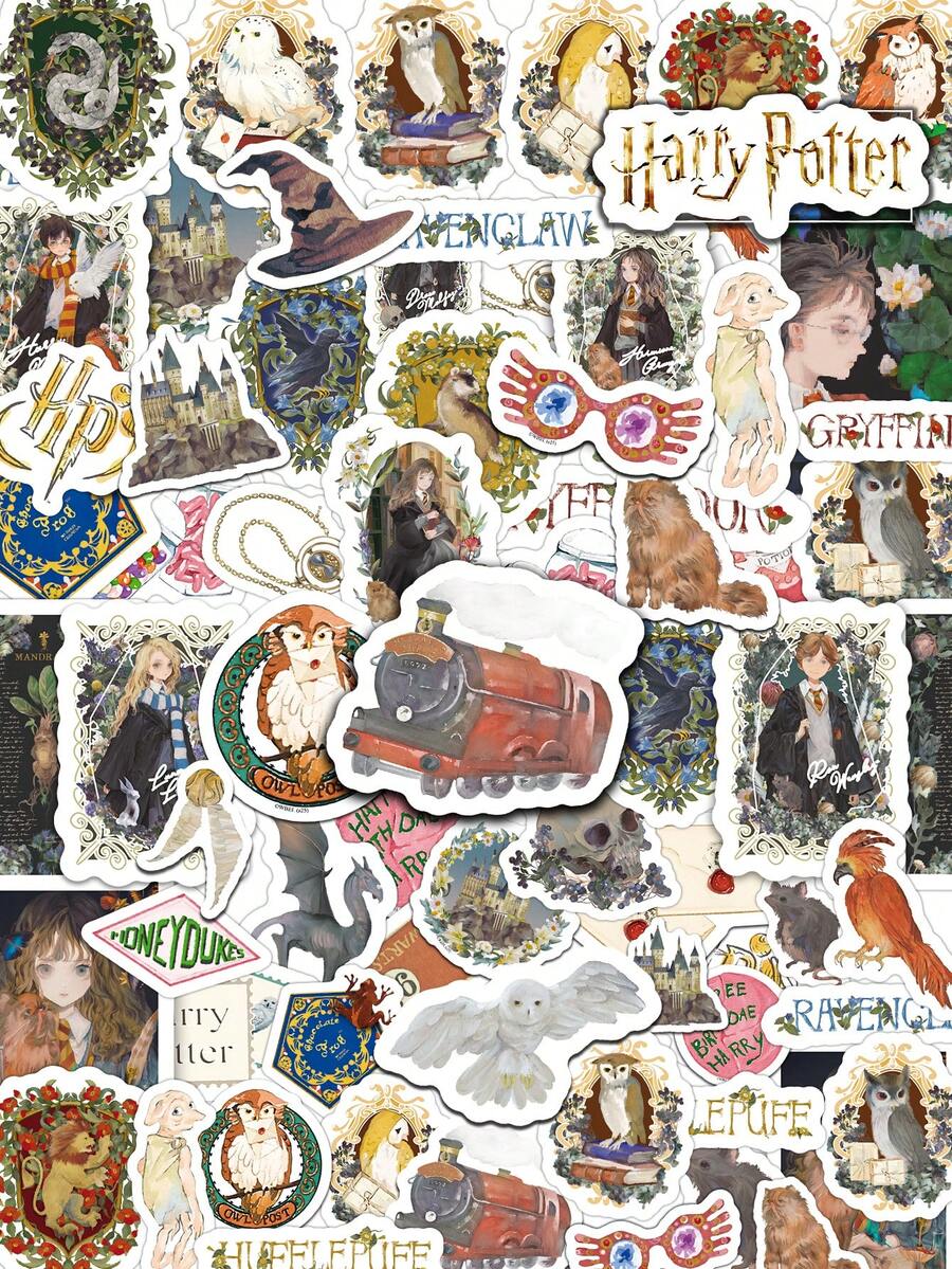 Harry Potter 50pcs Watercolor Style Graffiti Stickers, Character Stickers, Ron Hermione Malfoy, Vinyl Waterproof Stickers, Suitable For Water Bottles, Laptops, Bumpers, Water Bottles, Computers, Phones, Hats, Cars, Fun Stickers For Teens And Adults, Souvenir Gifts, Birthday Gifts [Official Licensed] - Multicolor - View 1