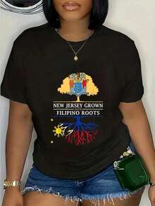 100% Cotton New Jersey Grown With Filipino Roots - Philippines T-Shirt Women's Vintage Relaxed Fit Tee Soft Tops Printing Round Neck Shirts - 黑色 - 查看 1